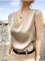 Women's Black Blouses Summer Elegant Tunic Vintage Office Satin Silk Blouse Basic Chiffon Tops Shirt 2025 For Women