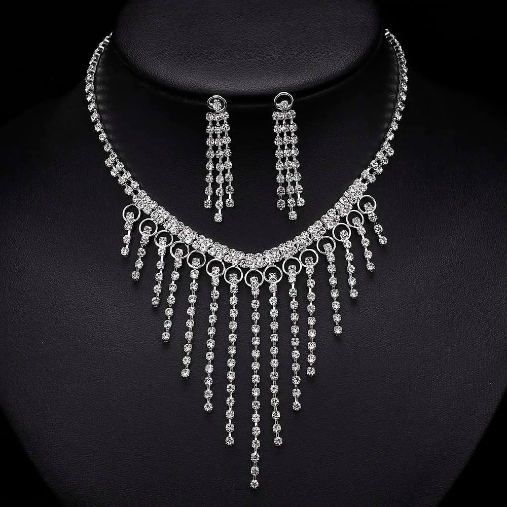 BLIJERY Fashion Bridesmaid Bridal Jewelry Sets for Women Rhinestone Crystal Necklace Earrings Sets Prom Wedding Jewelry Sets