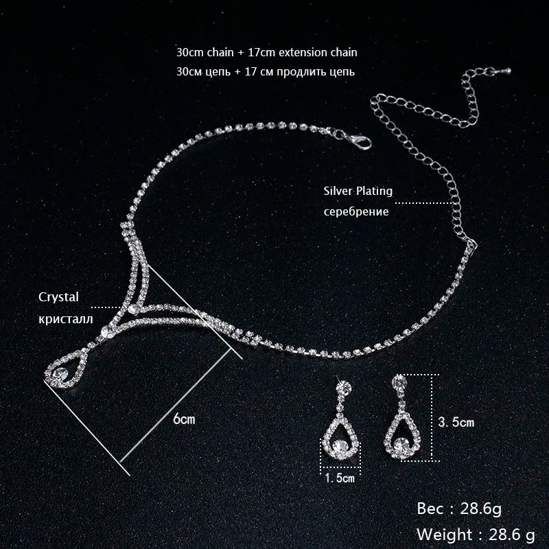BLIJERY Fashion Bridesmaid Bridal Jewelry Sets for Women Rhinestone Crystal Necklace Earrings Sets Prom Wedding Jewelry Sets