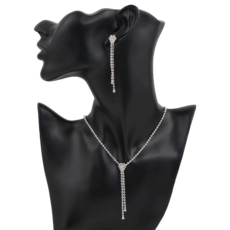 BLIJERY Fashion Bridesmaid Bridal Jewelry Sets for Women Rhinestone Crystal Necklace Earrings Sets Prom Wedding Jewelry Sets