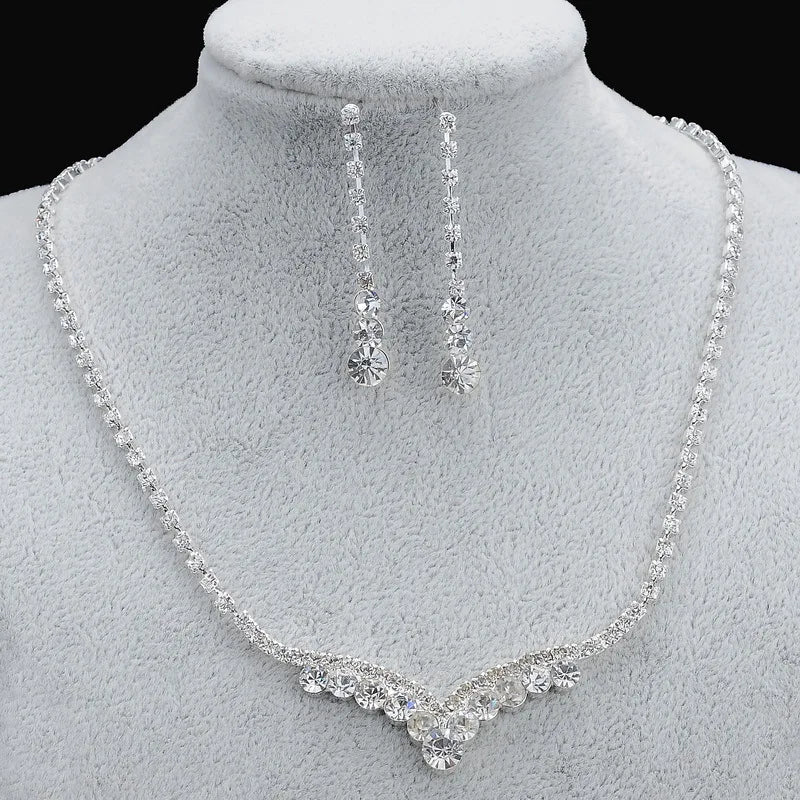 BLIJERY Fashion Bridesmaid Bridal Jewelry Sets for Women Rhinestone Crystal Necklace Earrings Sets Prom Wedding Jewelry Sets