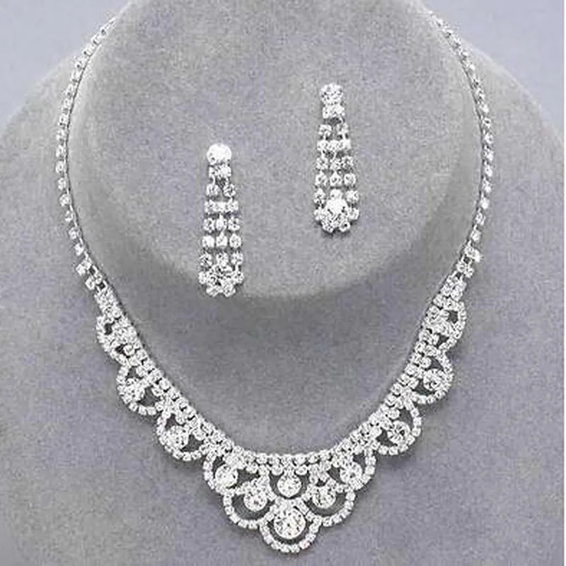 BLIJERY Fashion Bridesmaid Bridal Jewelry Sets for Women Rhinestone Crystal Necklace Earrings Sets Prom Wedding Jewelry Sets