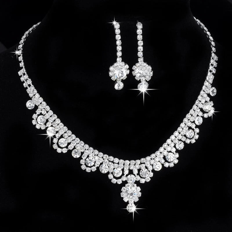 BLIJERY Fashion Bridesmaid Bridal Jewelry Sets for Women Rhinestone Crystal Necklace Earrings Sets Prom Wedding Jewelry Sets