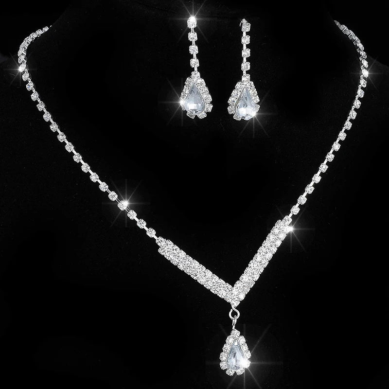 BLIJERY Fashion Bridesmaid Bridal Jewelry Sets for Women Rhinestone Crystal Necklace Earrings Sets Prom Wedding Jewelry Sets
