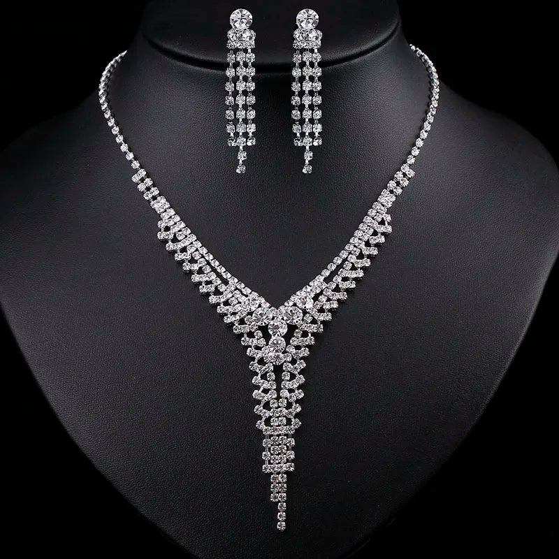 BLIJERY Fashion Bridesmaid Bridal Jewelry Sets for Women Rhinestone Crystal Necklace Earrings Sets Prom Wedding Jewelry Sets