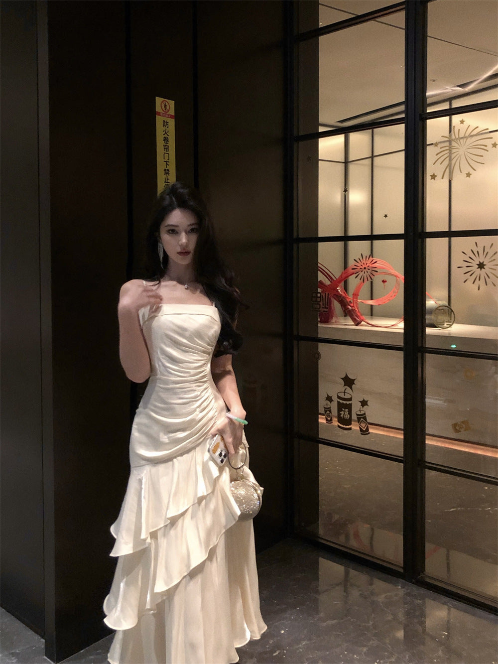 French High-end Long Ruffled Niche Light Luxury Slim-fit Sling dress Adult Ceremony Fishtail Birthday Gown