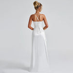 European and American Cross-Border Women's Fashion Spaghetti Strap Backless Slit Tie-Back Slim Sexy Light Luxury Evening Long Dress