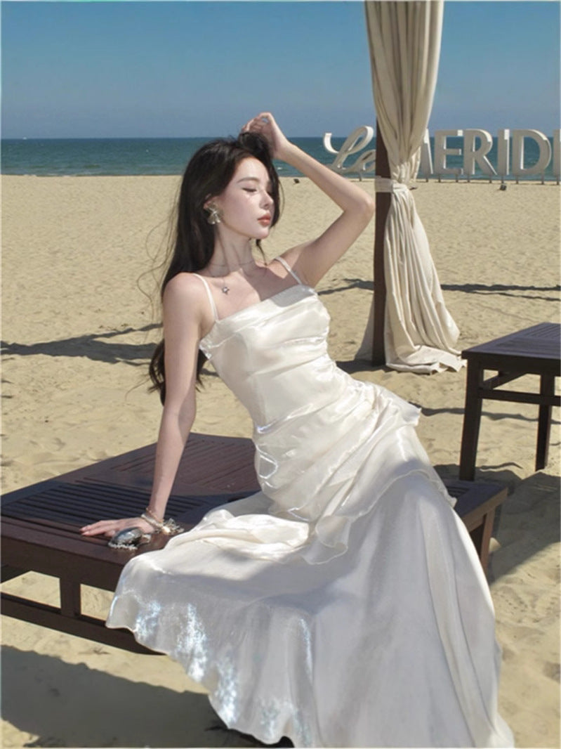 2025 Summer New High-end Sense Niche Light Luxury Sling dress Long Adult Ceremony Slim-fit Birthday Dress