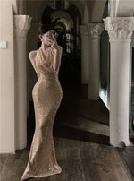 Light Luxury Style Heavy Industry Sequins Host Engagement Evening Dress Cross-Border Women's Autumn New Banquet Dress