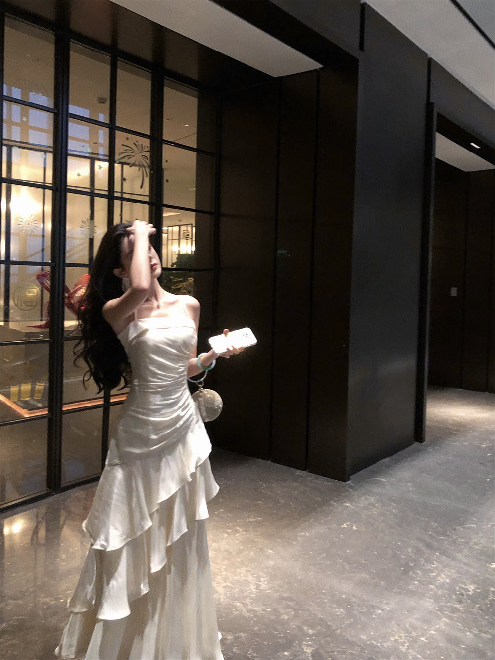 French High-end Long Ruffled Niche Light Luxury Slim-fit Sling dress Adult Ceremony Fishtail Birthday Gown