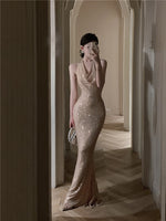 Light Luxury Style Heavy Industry Sequins Host Engagement Evening Dress Cross-Border Women's Autumn New Banquet Dress