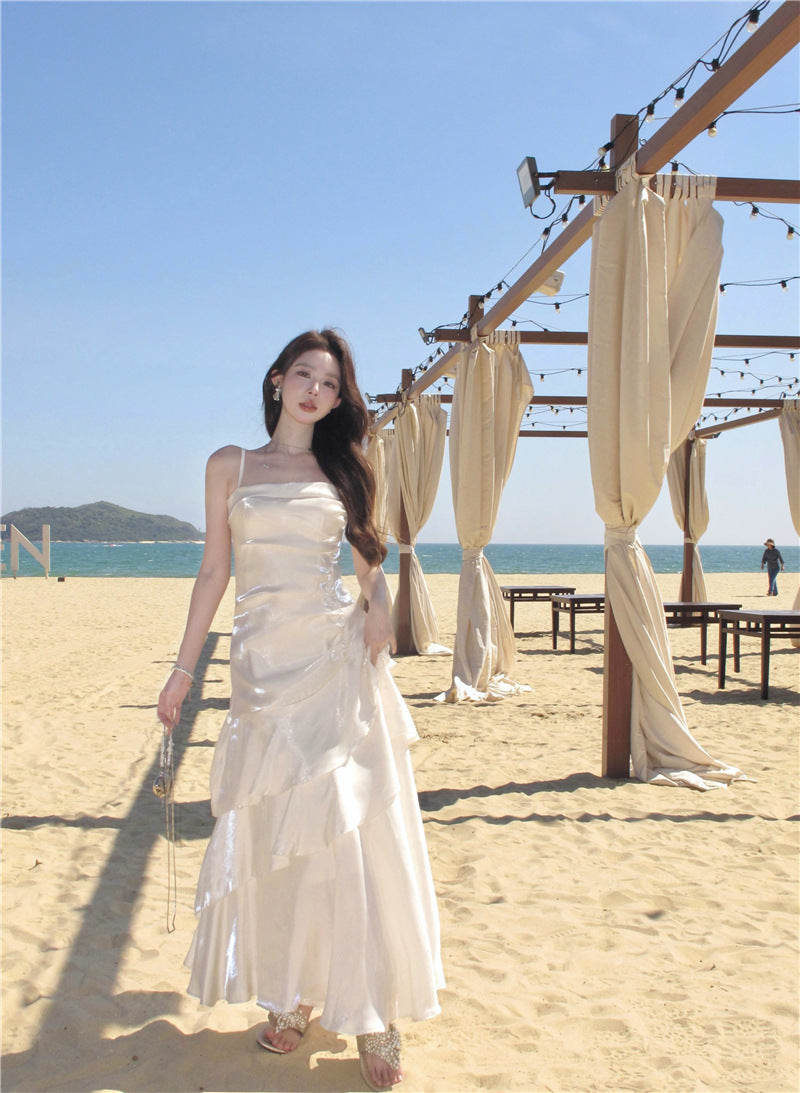 2025 Summer New High-end Sense Niche Light Luxury Sling dress Long Adult Ceremony Slim-fit Birthday Dress