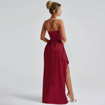 European and American Cross-Border Women's Fashion Spaghetti Strap Backless Slit Tie-Back Slim Sexy Light Luxury Evening Long Dress