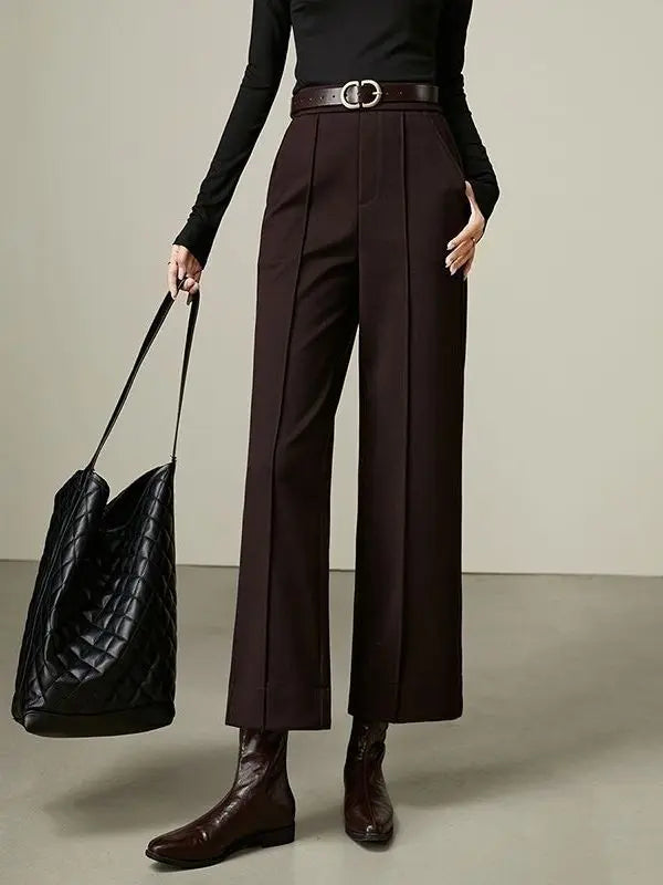 Luxe High-Waist Wool Blend Wide-Leg Trousers