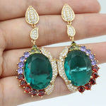 Big Round Drop Earrings Women Luxury Jewelry Shiny Zircon Wedding Bride Dinner Party Green Orange White Dangle Earrings