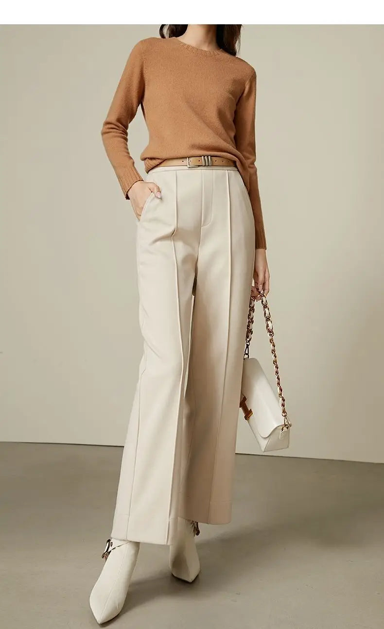 Luxe High-Waist Wool Blend Wide-Leg Trousers