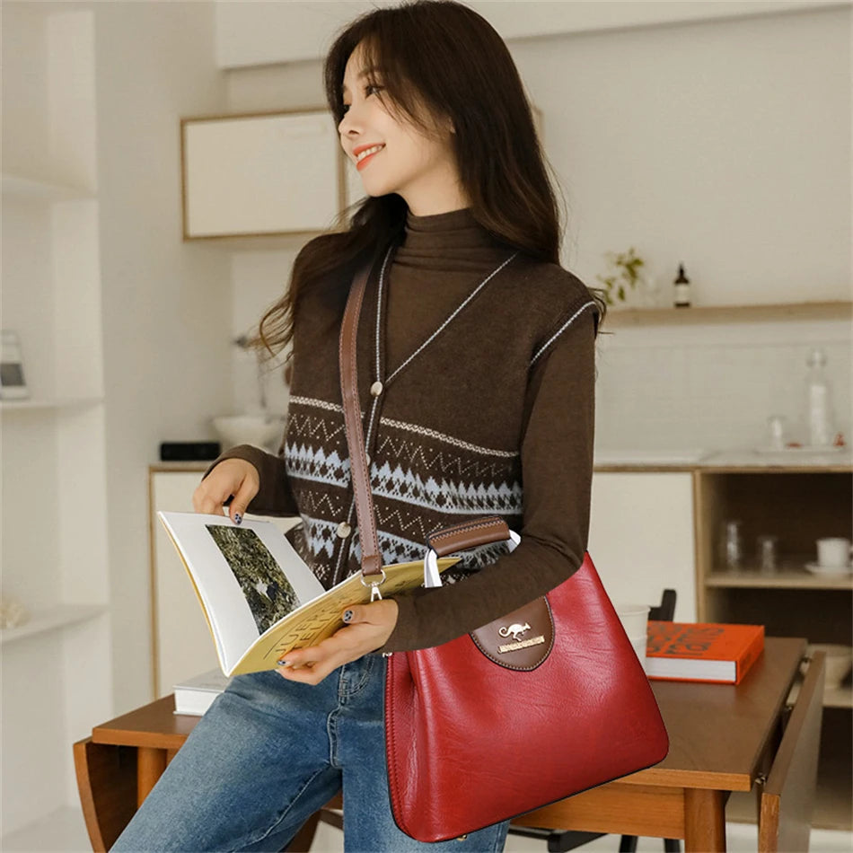Vintage Luxe Leather Tote | Elegant Women's Shoulder & Crossbody Handbag