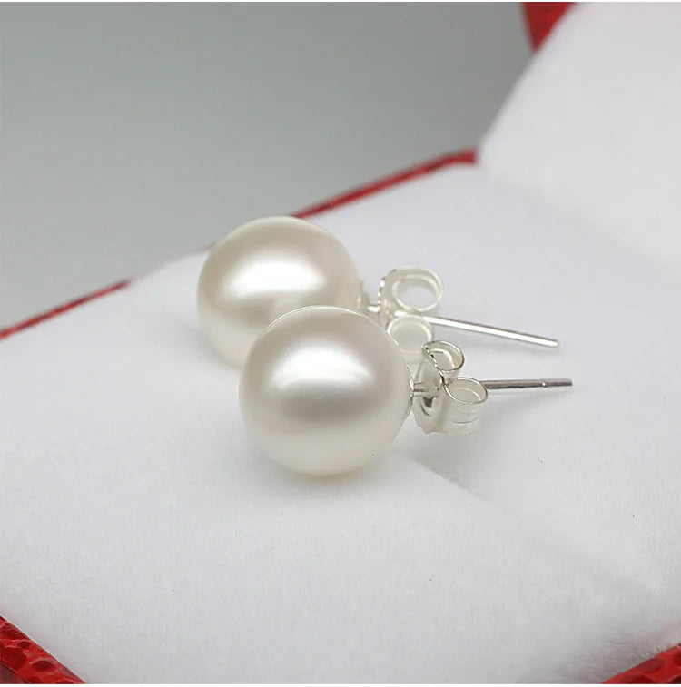 925 Sterling Silver 6-12MM Pearl Ear Studs Earrings For Women Wedding Engagement Party Fashion Charm Jewelry
