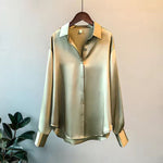 Casual Office Lady Silk Blouses Autumn Long Sleeve Button Up Shirt Women Elegant Winter Tops Office Lady Acetate Blouse
