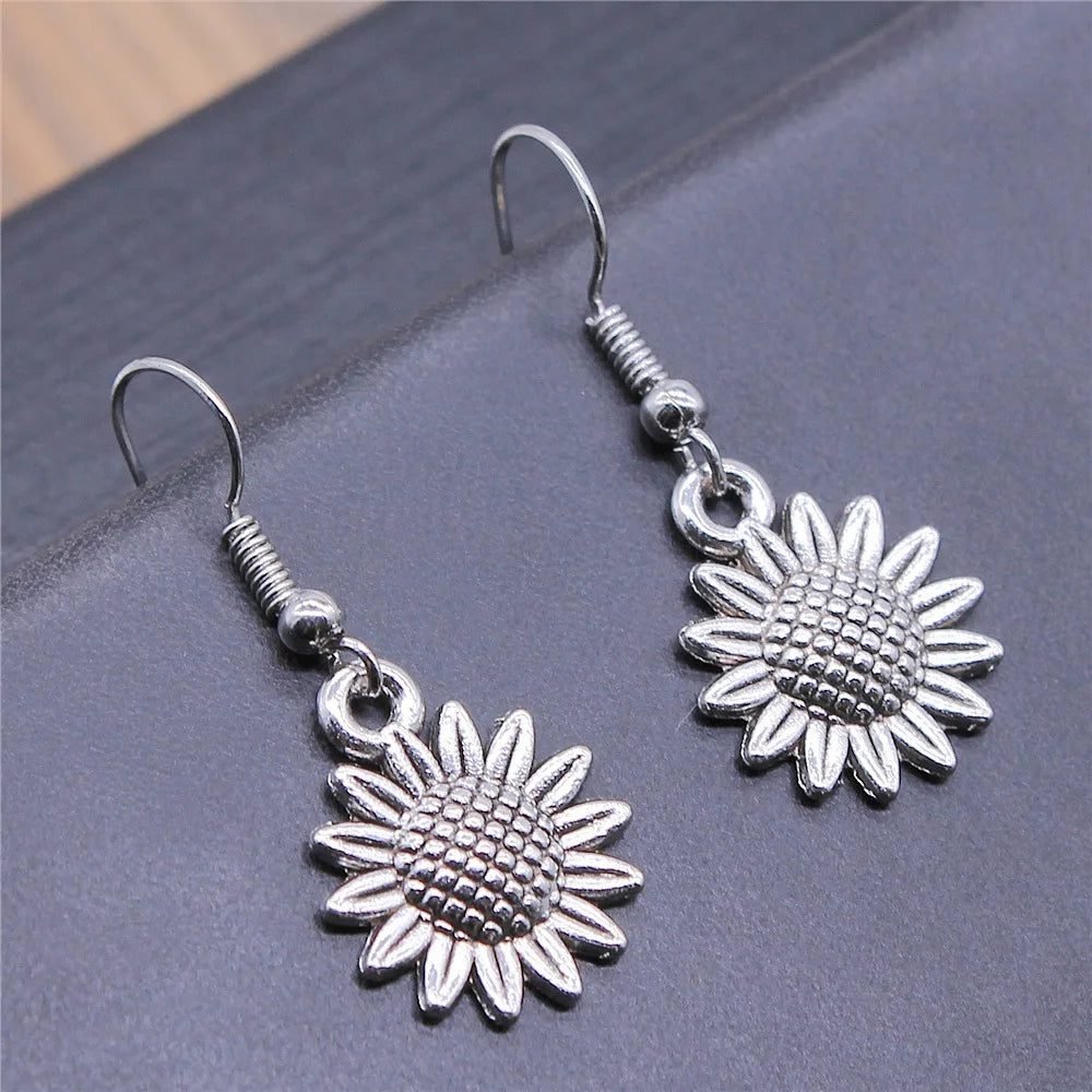 Women Drop Earrings Fashion Handmade Simple Design Cute Small Sunflower Flower Rose Chrysanthemum Daisy Pendant Earrings
