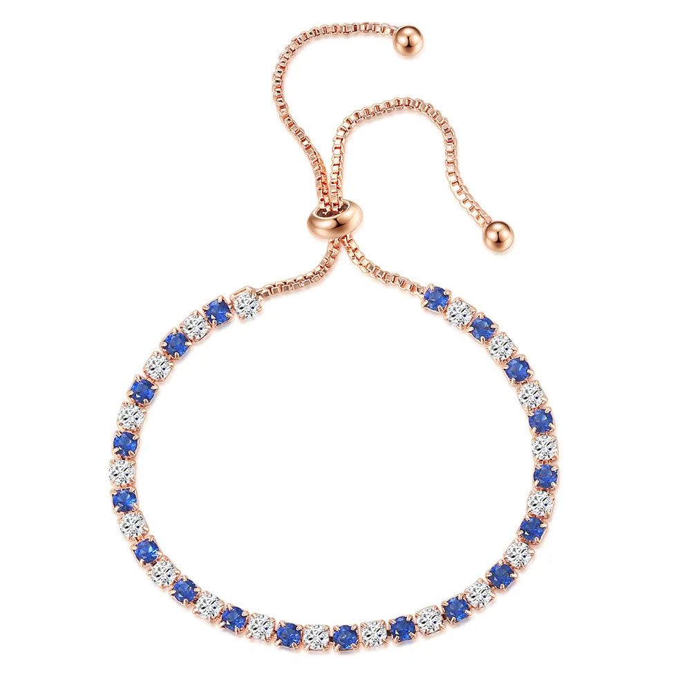 Tennis Bracelets For Women Simple Blue Round 3*3mm Zircon Rose Gold Color Female Bracelet Jewerlly Fashion Korean Gifts H055