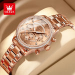 OLEVS Women's Watches Top Brand Luxury Original Quartz Watch for Ladies Chronograph Waterproof Luminous Rhinestone Dial 24 Hour