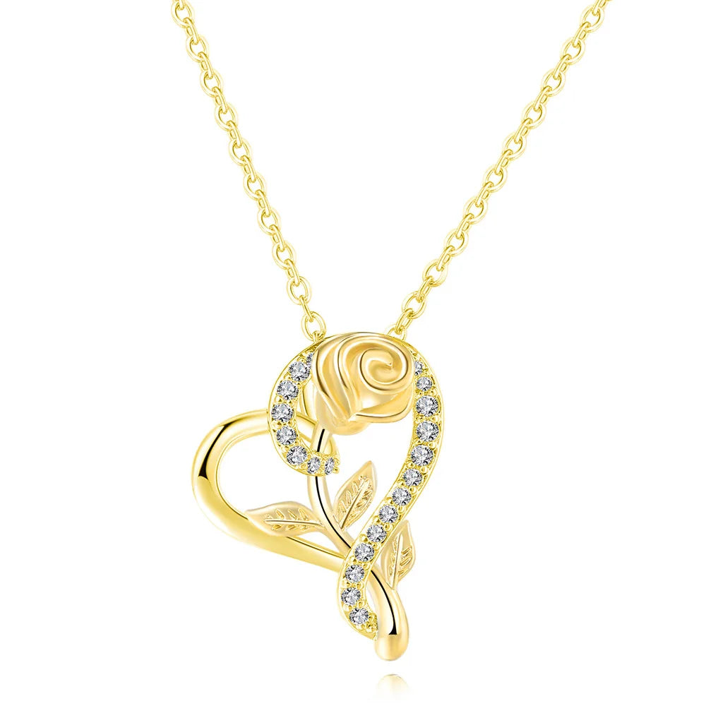 Pendant Heart Necklaces For Women Zircon Aesthetic Rose Flower Choker Chains Silver Color Gifts jewelry Wholesale N172
