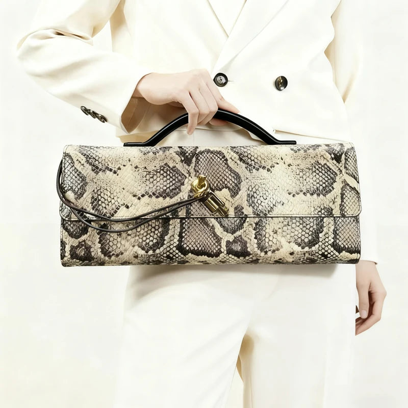 Luxury Design Top-Handle Bag for Women Evening Handbag Long Purse PU Snakeskin Pattern Crossbody Shoulder Bags Fashion Outfits