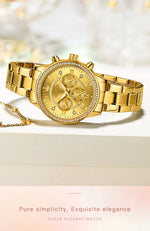 OLEVS Women's Watches Top Brand Luxury Original Quartz Watch for Ladies Chronograph Waterproof Luminous Rhinestone Dial 24 Hour