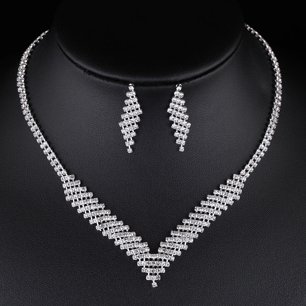 BLIJERY Fashion Bridesmaid Bridal Jewelry Sets for Women Rhinestone Crystal Necklace Earrings Sets Prom Wedding Jewelry Sets