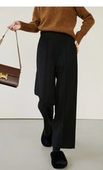 Luxe High-Waist Wool Blend Wide-Leg Trousers