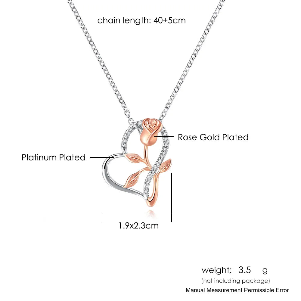 Pendant Heart Necklaces For Women Zircon Aesthetic Rose Flower Choker Chains Silver Color Gifts jewelry Wholesale N172