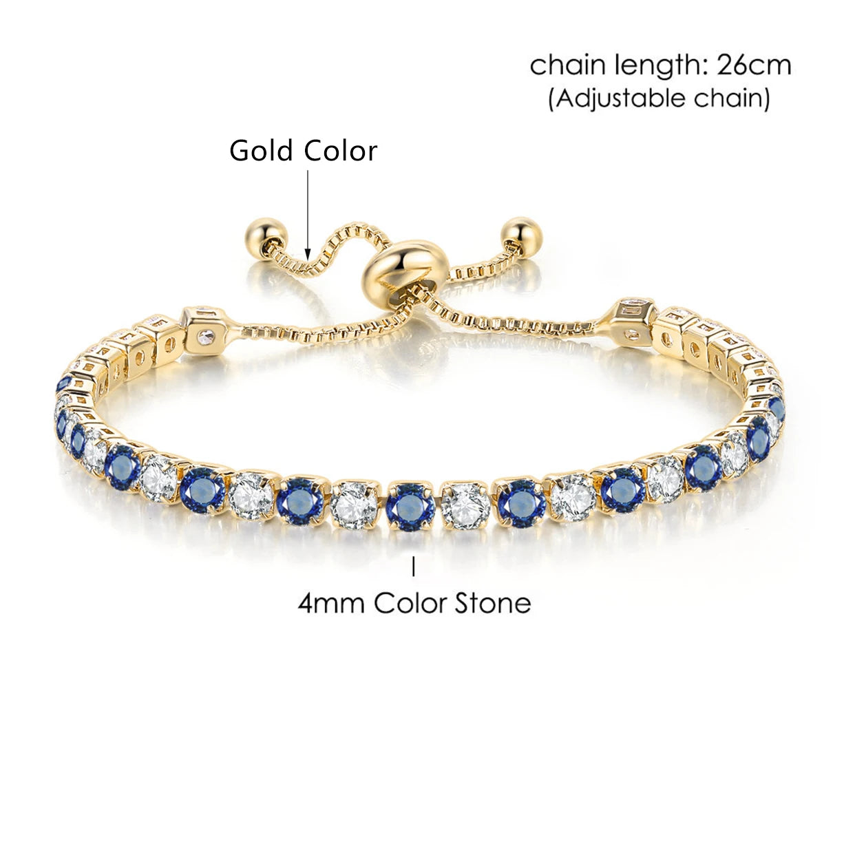 Tennis Bracelets For Women Simple Blue Round 3*3mm Zircon Rose Gold Color Female Bracelet Jewerlly Fashion Korean Gifts H055
