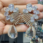 Big Round Drop Earrings Women Luxury Jewelry Shiny Zircon Wedding Bride Dinner Party Green Orange White Dangle Earrings