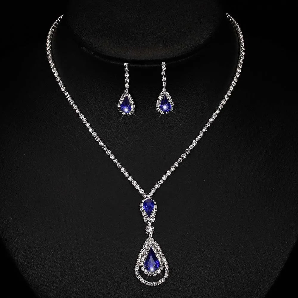 BLIJERY Fashion Bridesmaid Bridal Jewelry Sets for Women Rhinestone Crystal Necklace Earrings Sets Prom Wedding Jewelry Sets