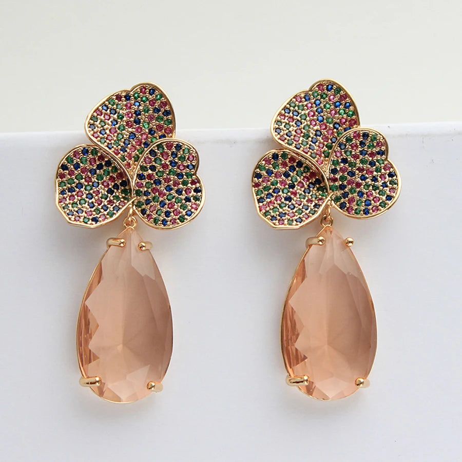 Big Round Drop Earrings Women Luxury Jewelry Shiny Zircon Wedding Bride Dinner Party Green Orange White Dangle Earrings
