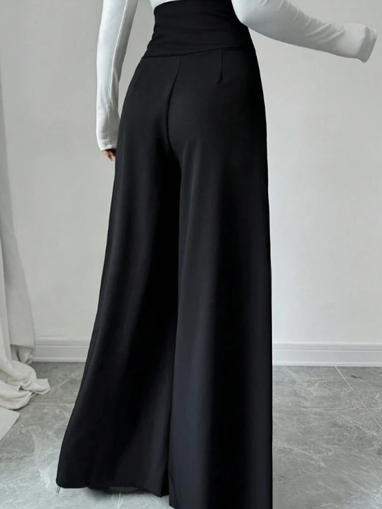 Women's Fashionable and Elegant Solid Color Wide-Leg Pants for Spring and Autumn, High-Waisted Pants