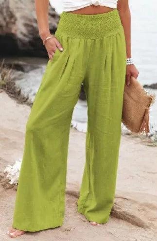 Women's Solid Summer Pants High Waist Thin Casual Loose Wide Leg Vintage Pants Pantalones De Mujer Work Business Casual Trousers