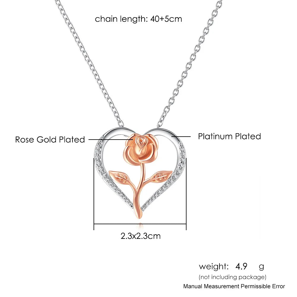 Pendant Heart Necklaces For Women Zircon Aesthetic Rose Flower Choker Chains Silver Color Gifts jewelry Wholesale N172