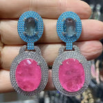 Big Round Drop Earrings Women Luxury Jewelry Shiny Zircon Wedding Bride Dinner Party Green Orange White Dangle Earrings