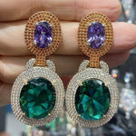 Big Round Drop Earrings Women Luxury Jewelry Shiny Zircon Wedding Bride Dinner Party Green Orange White Dangle Earrings