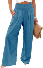 Women's Solid Summer Pants High Waist Thin Casual Loose Wide Leg Vintage Pants Pantalones De Mujer Work Business Casual Trousers