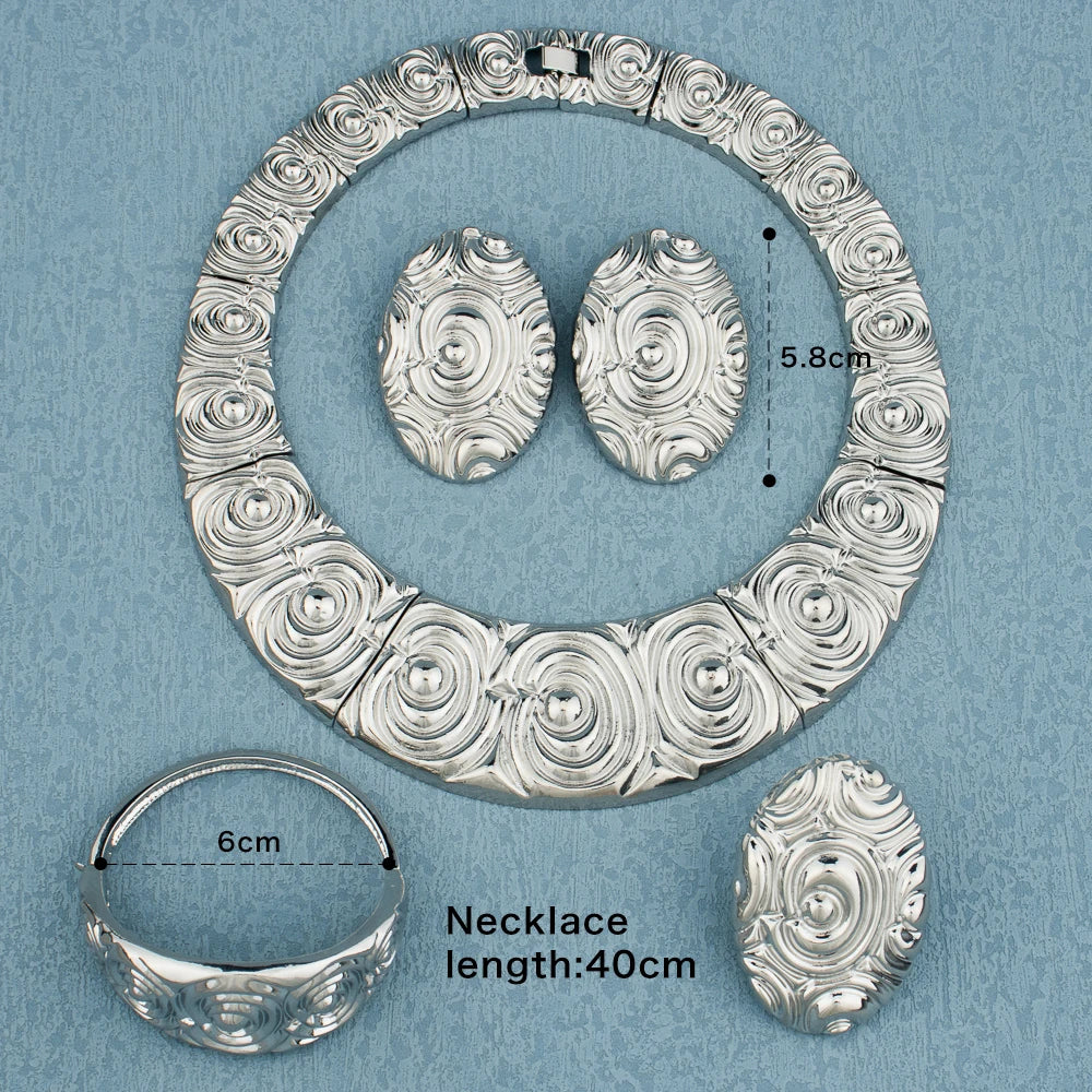 Dubai Big Jewelry Set Design for Women Wedding Bride Necklace Brazili Gold Plated Collor Earrings Bracelet Ring for Party Gift