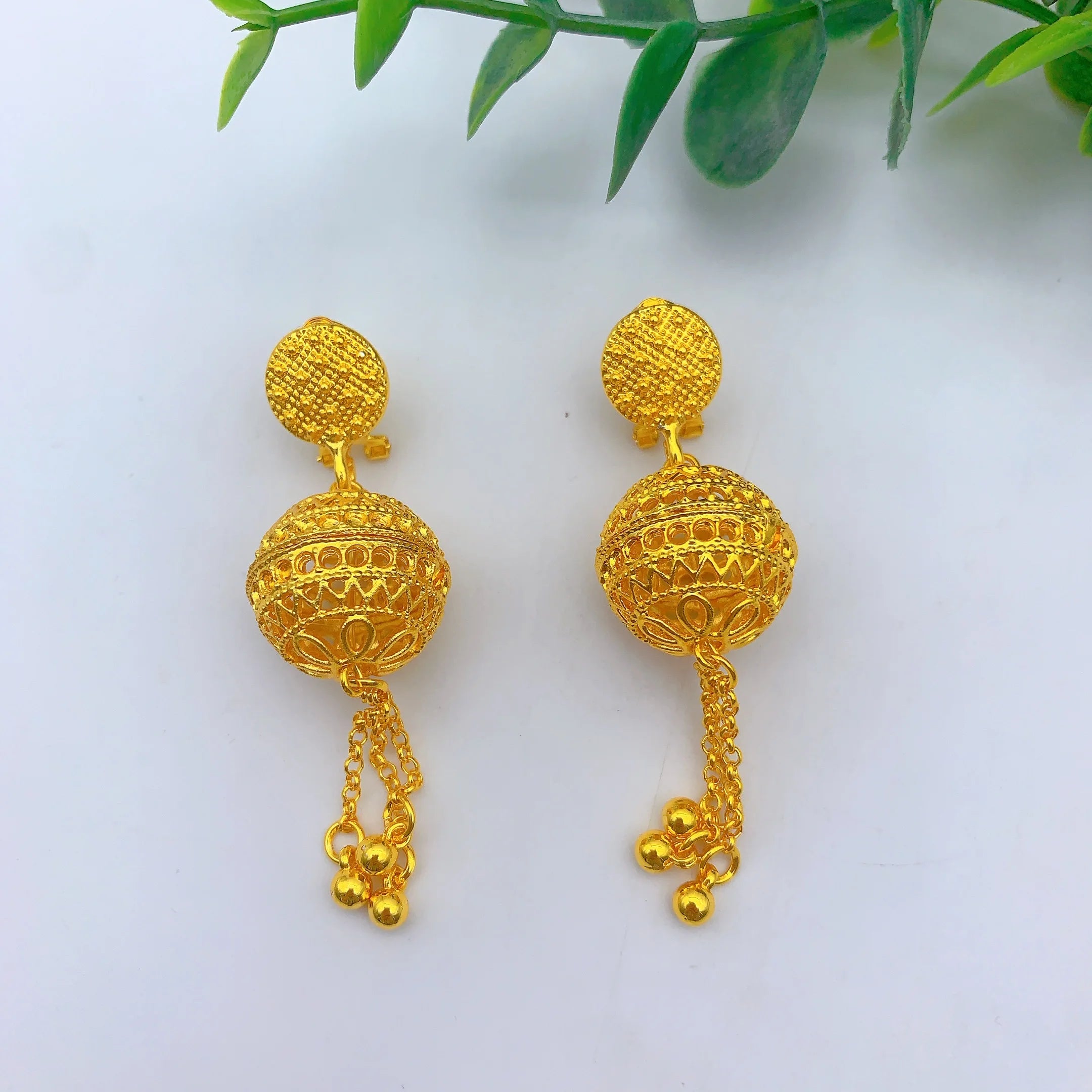 Brazilian 24k Gold Plated Jewelry Set For Women Wedding Long Bead Necklace Earrings Jewellery Dubai Nigerian Bridal Sets