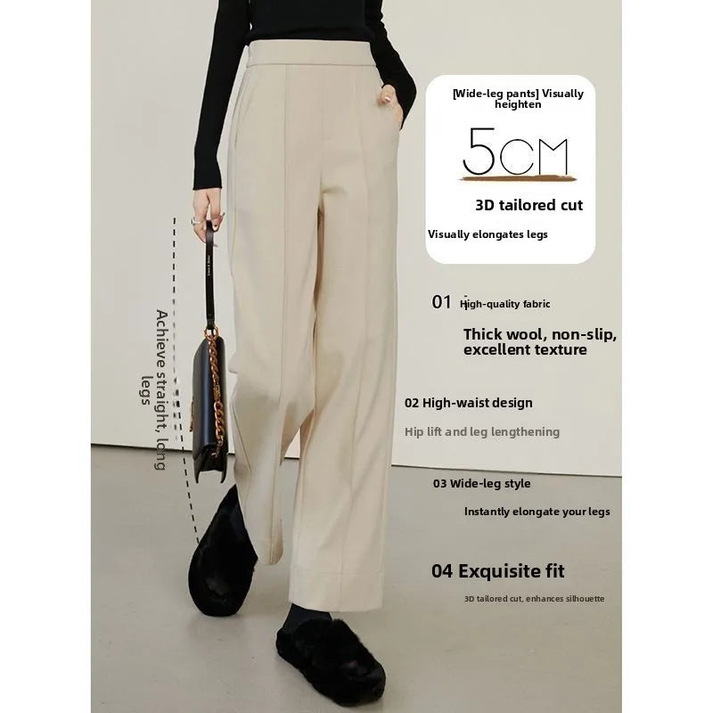 Luxe High-Waist Wool Blend Wide-Leg Trousers