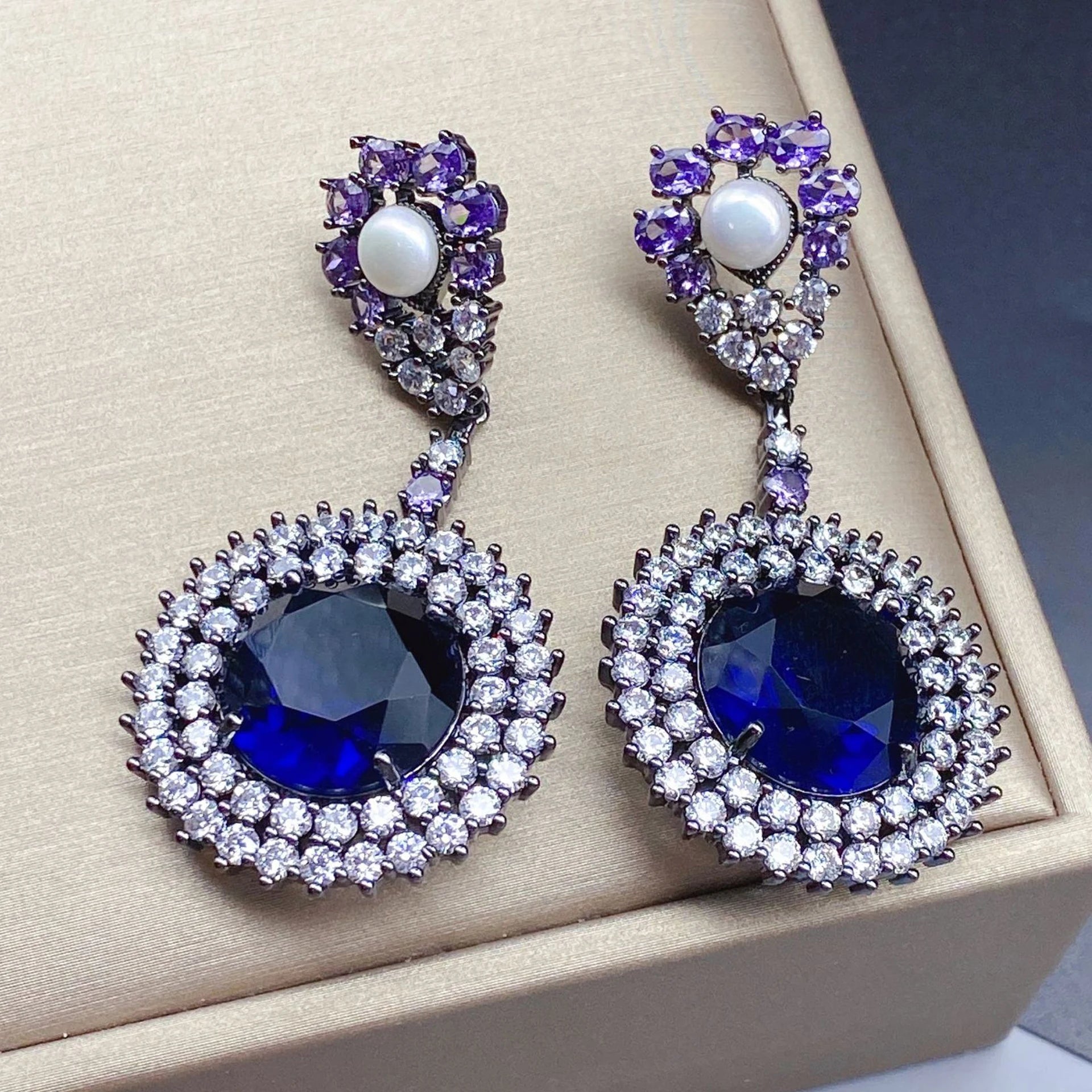 Big Round Drop Earrings Women Luxury Jewelry Shiny Zircon Wedding Bride Dinner Party Green Orange White Dangle Earrings