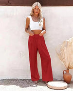 Women's Solid Summer Pants High Waist Thin Casual Loose Wide Leg Vintage Pants Pantalones De Mujer Work Business Casual Trousers