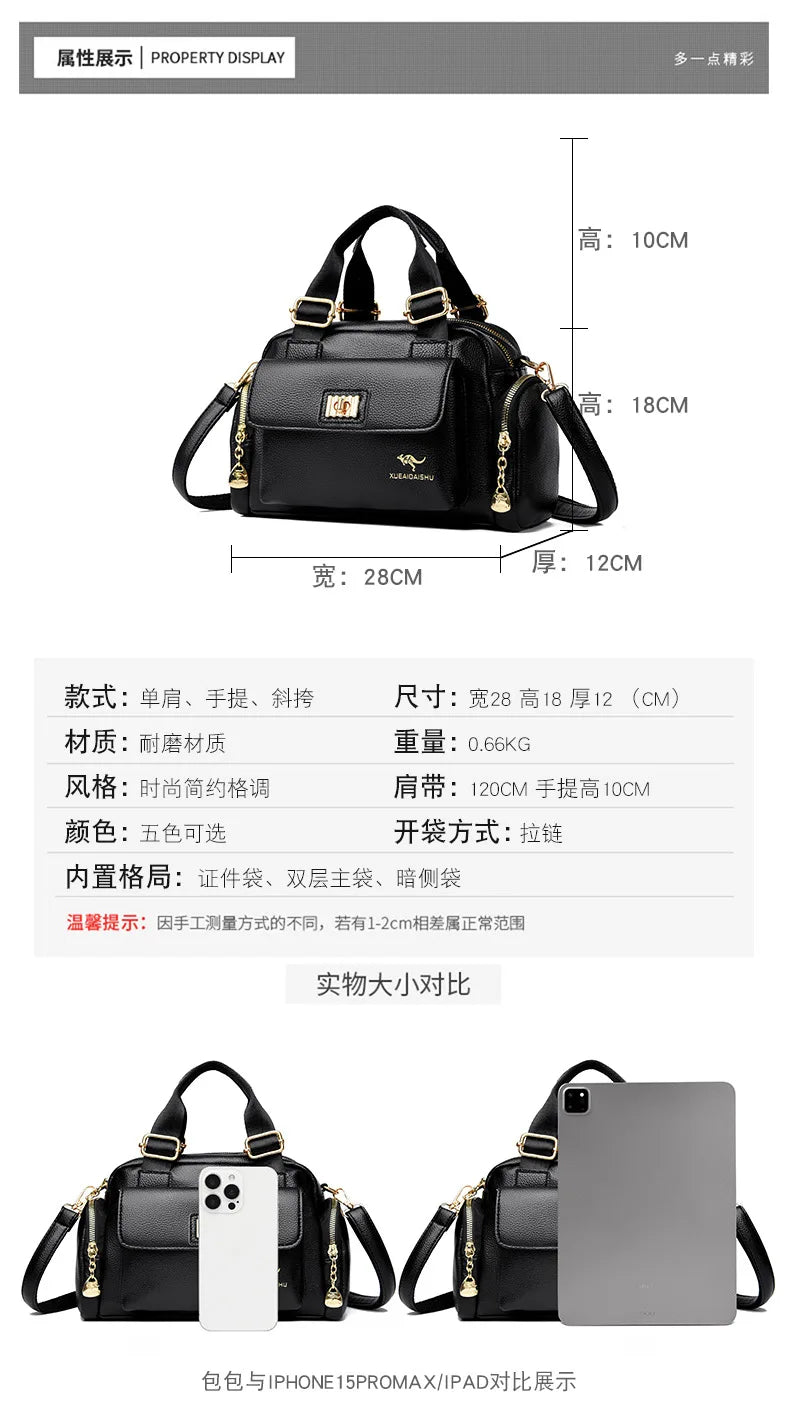 Luxury Designer Purse and Handbag Fashion High Quality Women's Shoulder Bag Large Capacity Soft Leather Locomotive Crossbody Bag