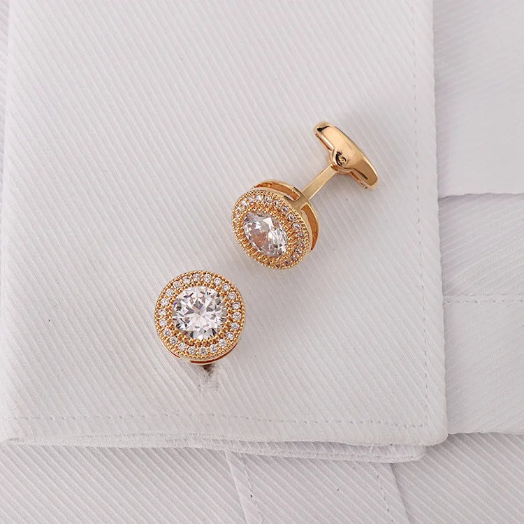 French Cufflinks for Men Light Luxury Women English Rhinestone Shirts Sleeve Studs High-end Business Banquet Suits Cuff Buttons