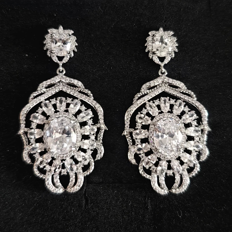 Big Round Drop Earrings Women Luxury Jewelry Shiny Zircon Wedding Bride Dinner Party Green Orange White Dangle Earrings